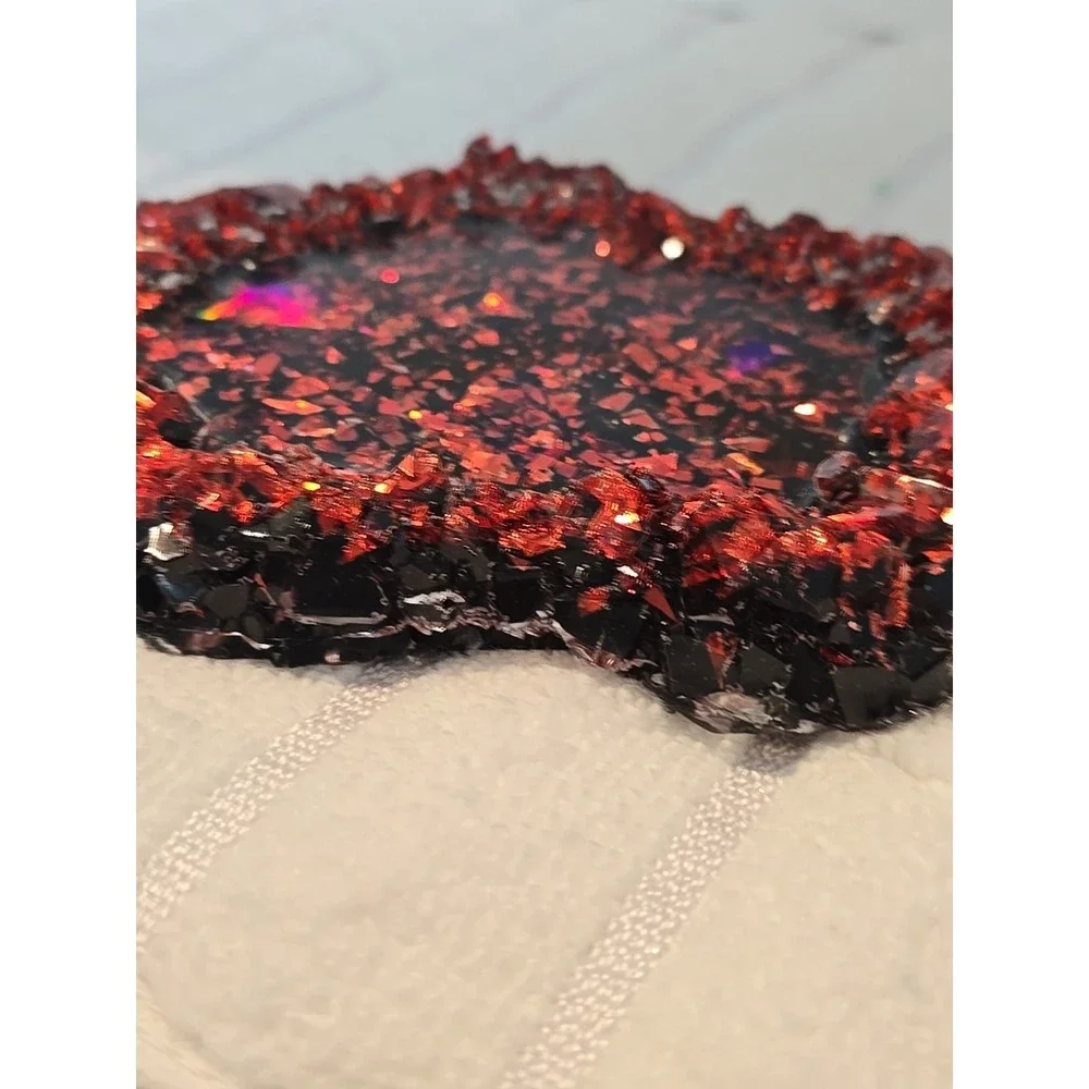 Handmade Resin Crystal Edge Wavy Trinket Holder Red Black‎ Glitter 776